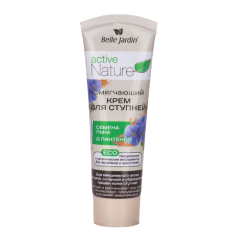 Minkštinamasis pėdų kremas su linų sėmenų ekstraktu ir D-pantenoliu 85 ml "Belle Jardin"